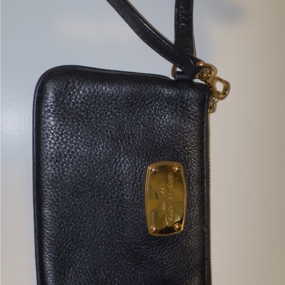 Michael Kors Black Leather Wristlet with Gold Accents